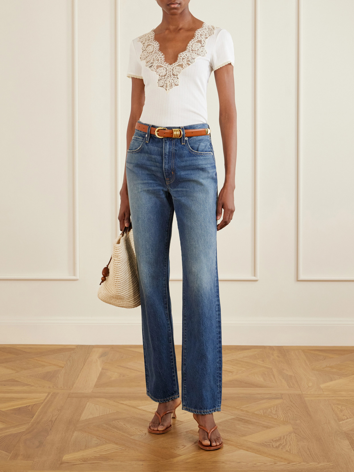 Dôen - Nalia Lace-Trimmed Organic Cotton T-Shirt