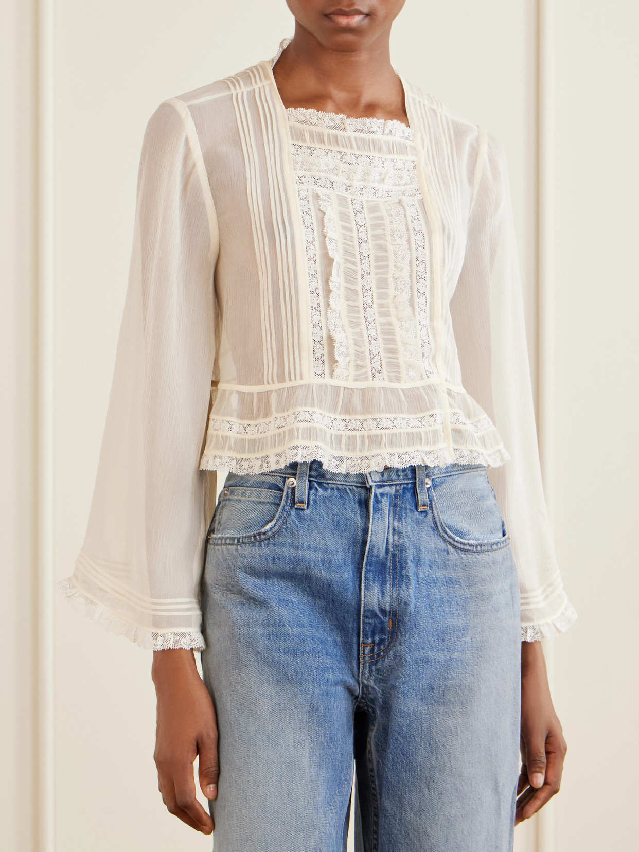 Dôen - Lace-Trimmed Silk-Chiffon Shirt