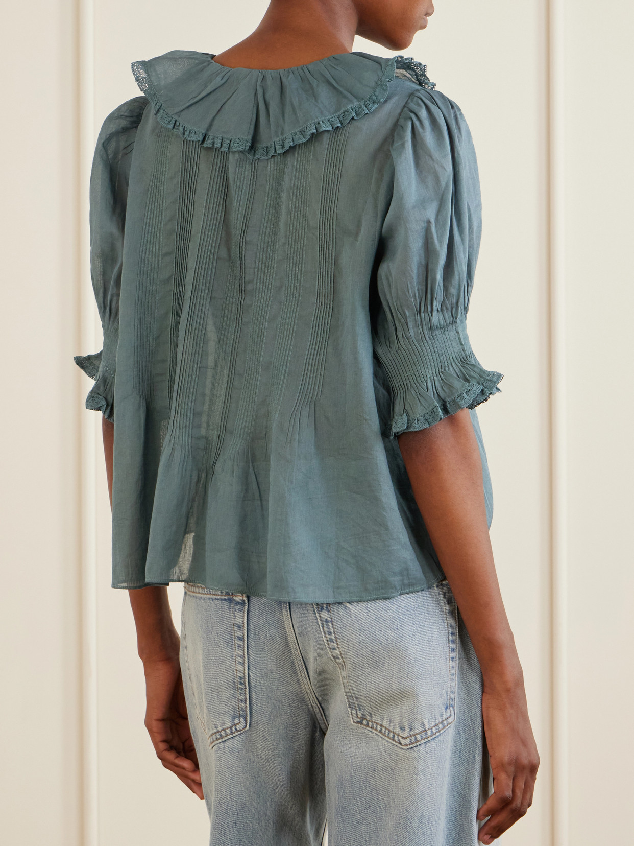 Dôen - Henri Ruffled Pintucked Lace-Trimmed Organic Cotton-Voile Blouse