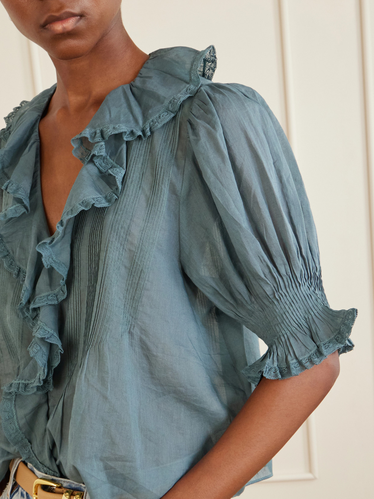 Dôen - Henri Ruffled Pintucked Lace-Trimmed Organic Cotton-Voile Blouse