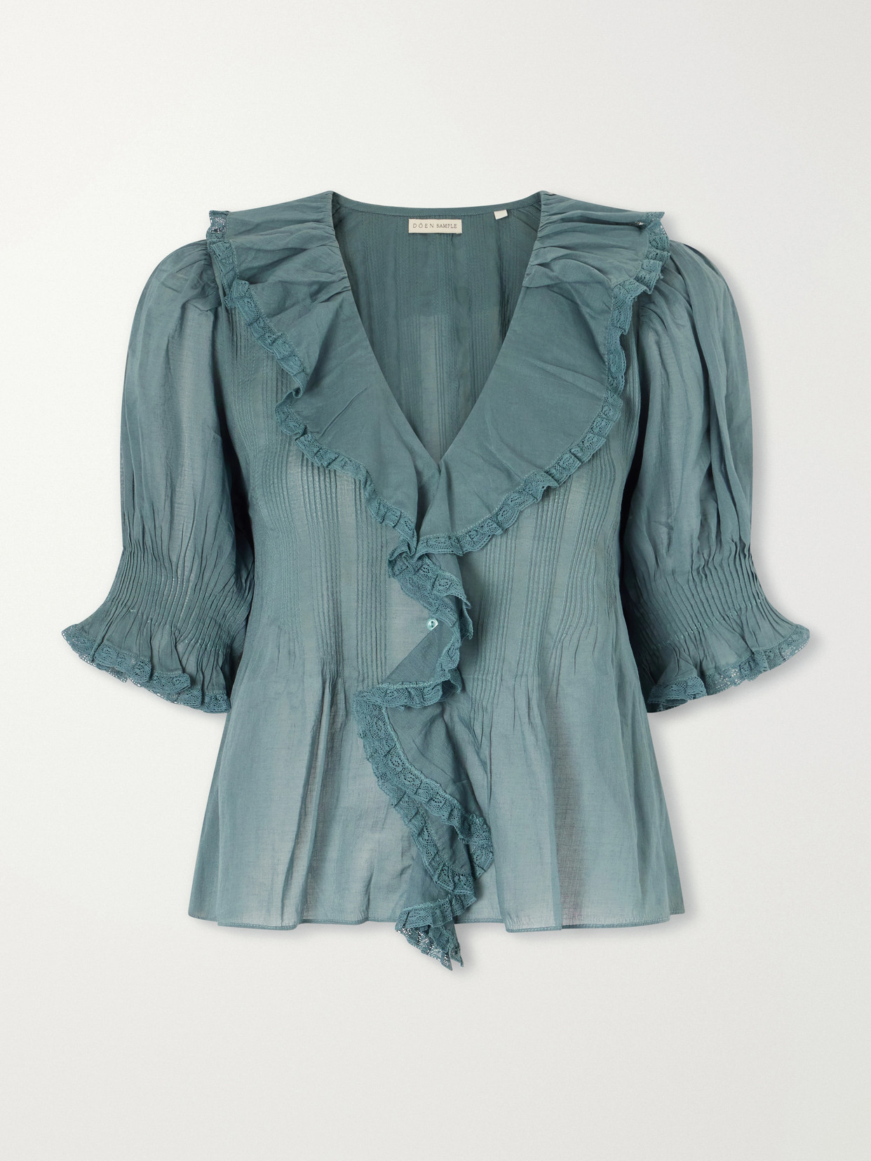 Doen Henri Lace-trimmed Organic Cotton Blouse In Blue