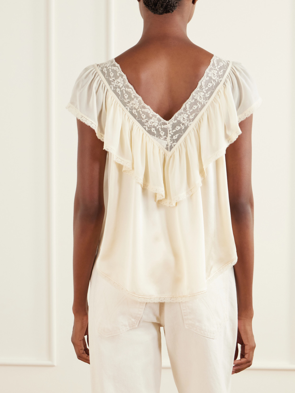 Dôen - Yadira Ruffled Lace-Trimmed Blouse