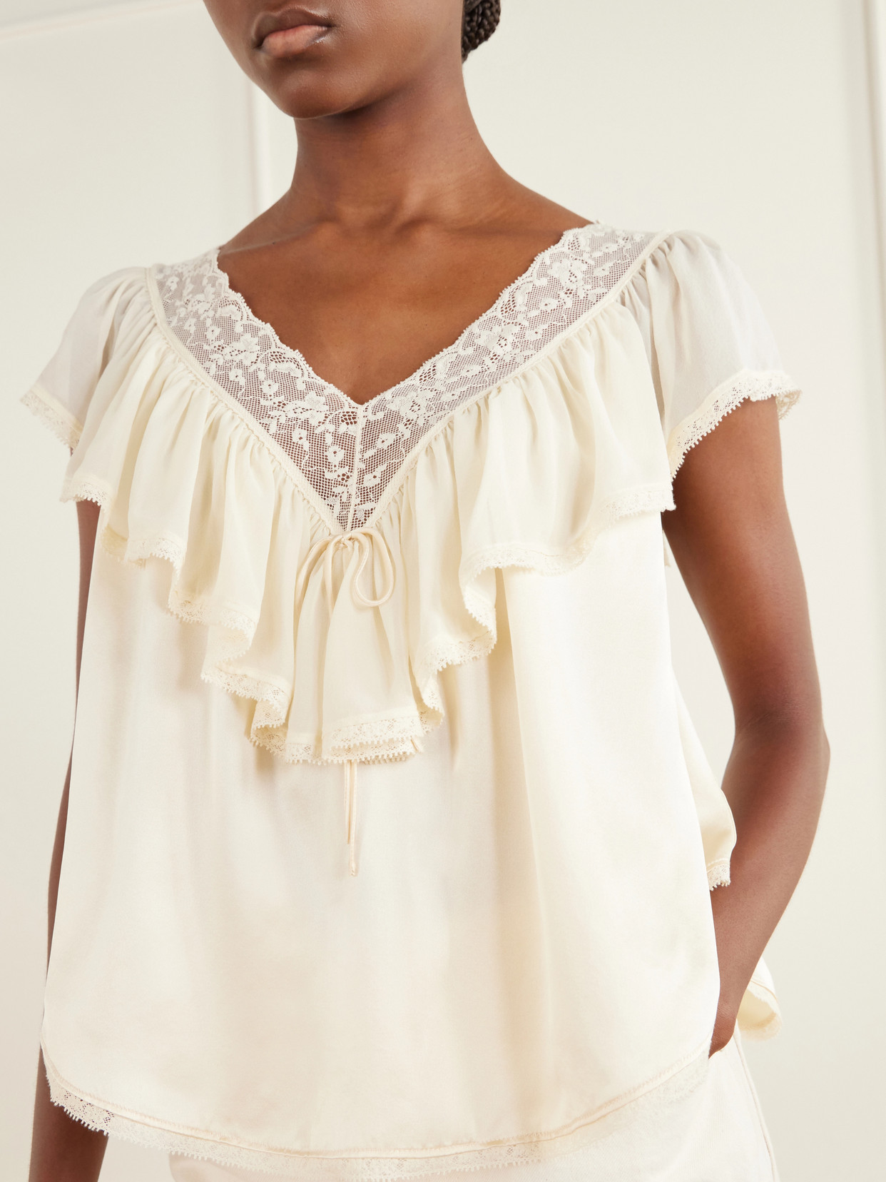 Dôen - Yadira Ruffled Lace-Trimmed Blouse