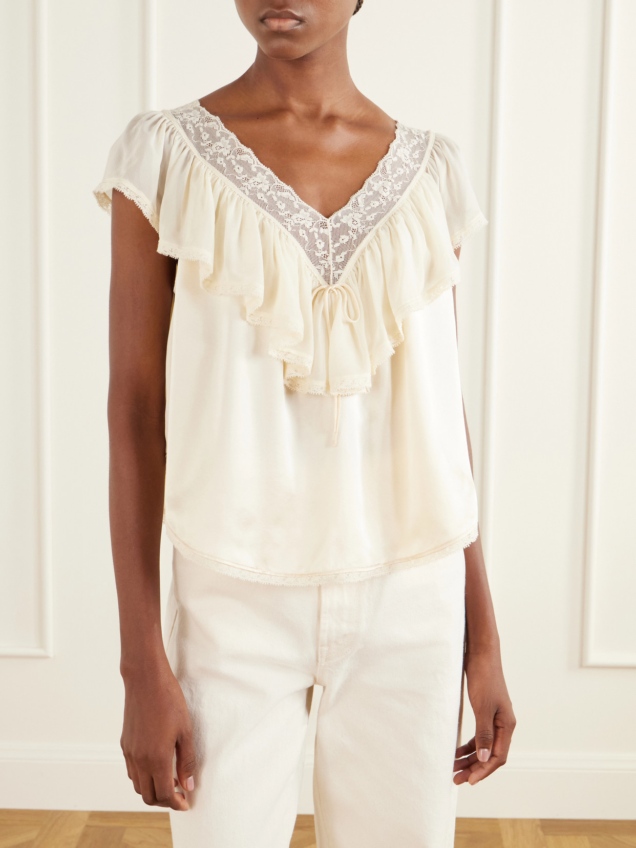 Dôen - Yadira Ruffled Lace-Trimmed Blouse