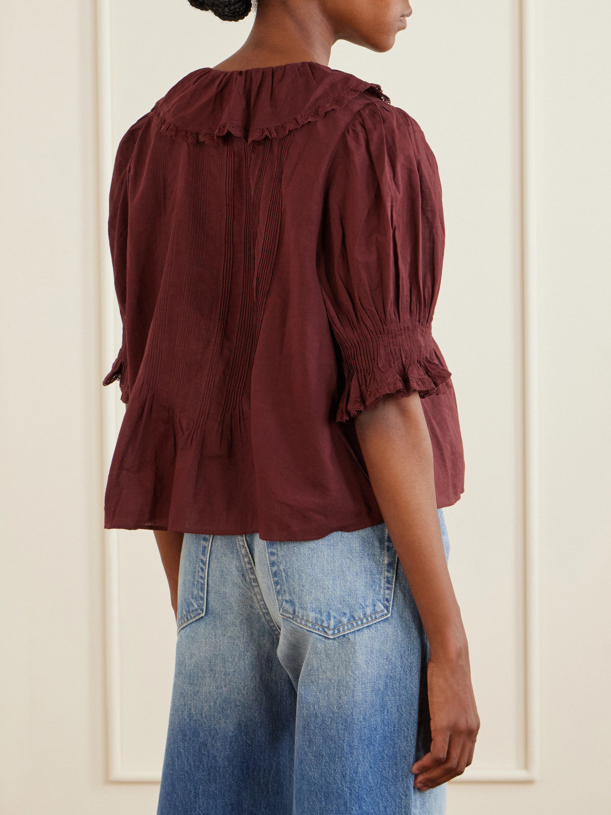 Dôen - Henri Ruffled Pintucked Lace-Trimmed Organic Cotton-Voile Blouse