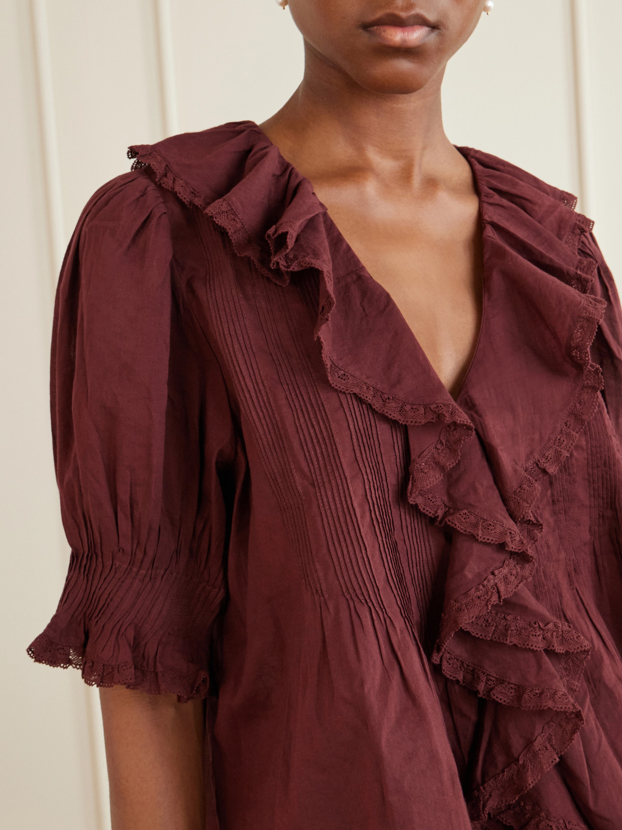 Dôen - Henri Ruffled Pintucked Lace-Trimmed Organic Cotton-Voile Blouse