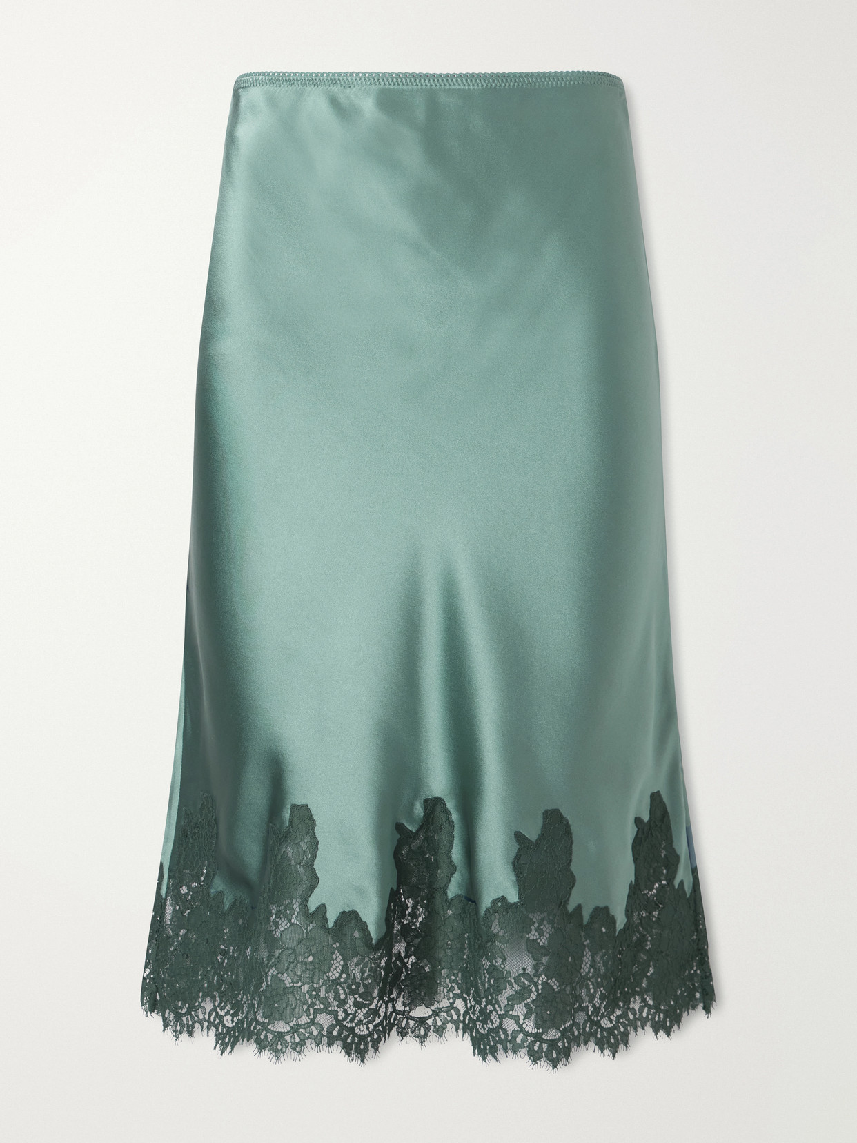 Doen Elowette Lace-trimmed Silk-satin Midi Skirt In Blue