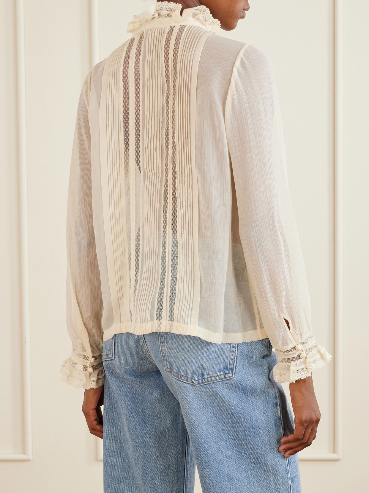 Dôen - Magdeleine Ruffled Lace-Trimmed Silk-Chiffon Blouse