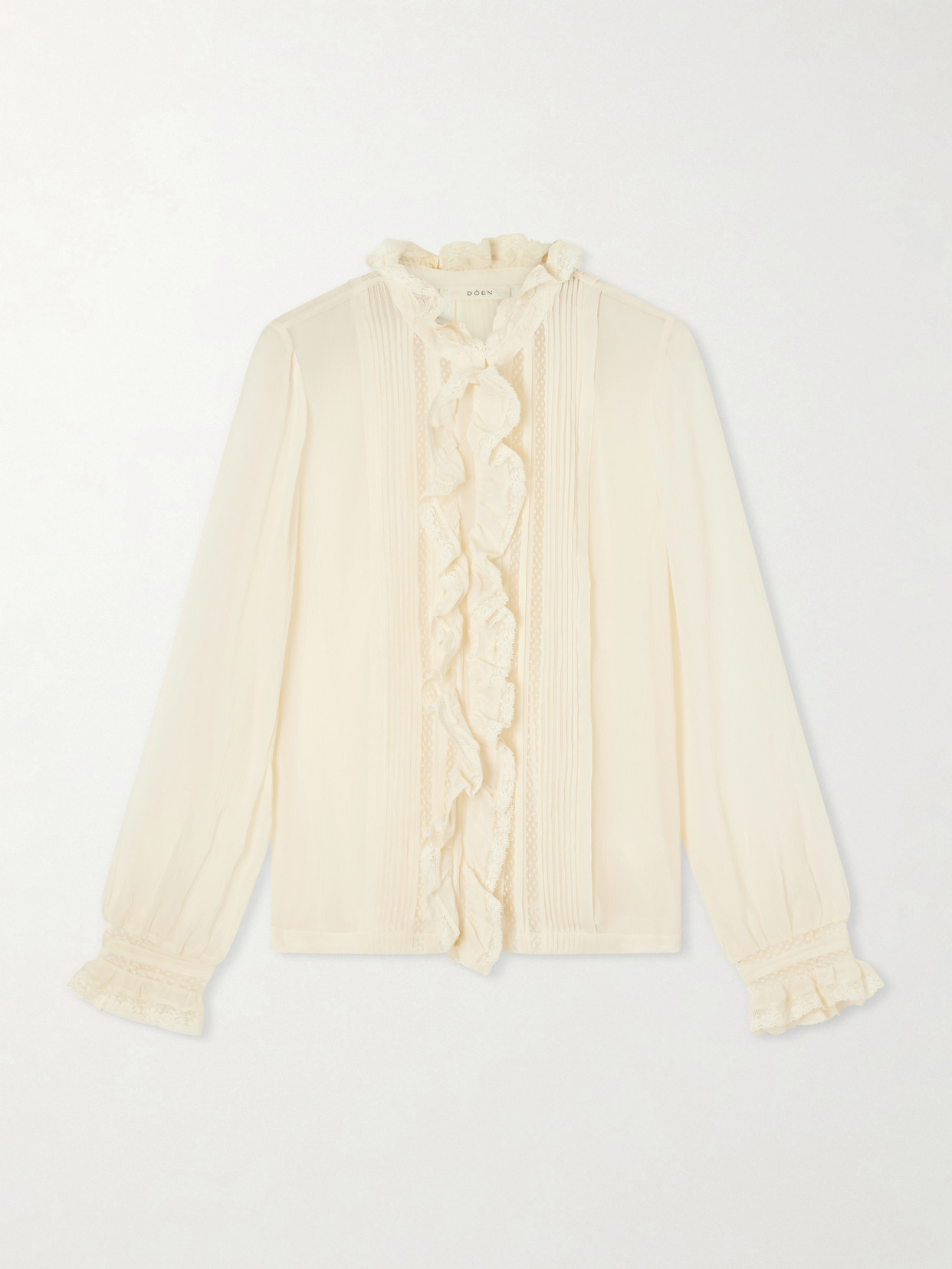 Dôen - Magdeleine Ruffled Lace-Trimmed Silk-Chiffon Blouse