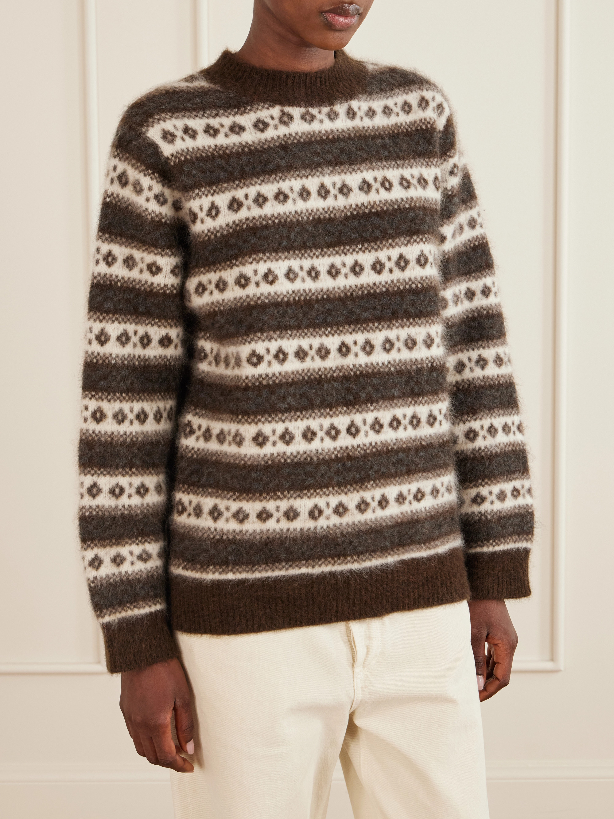 Dôen Myles striped intarsia-knit wool sweater