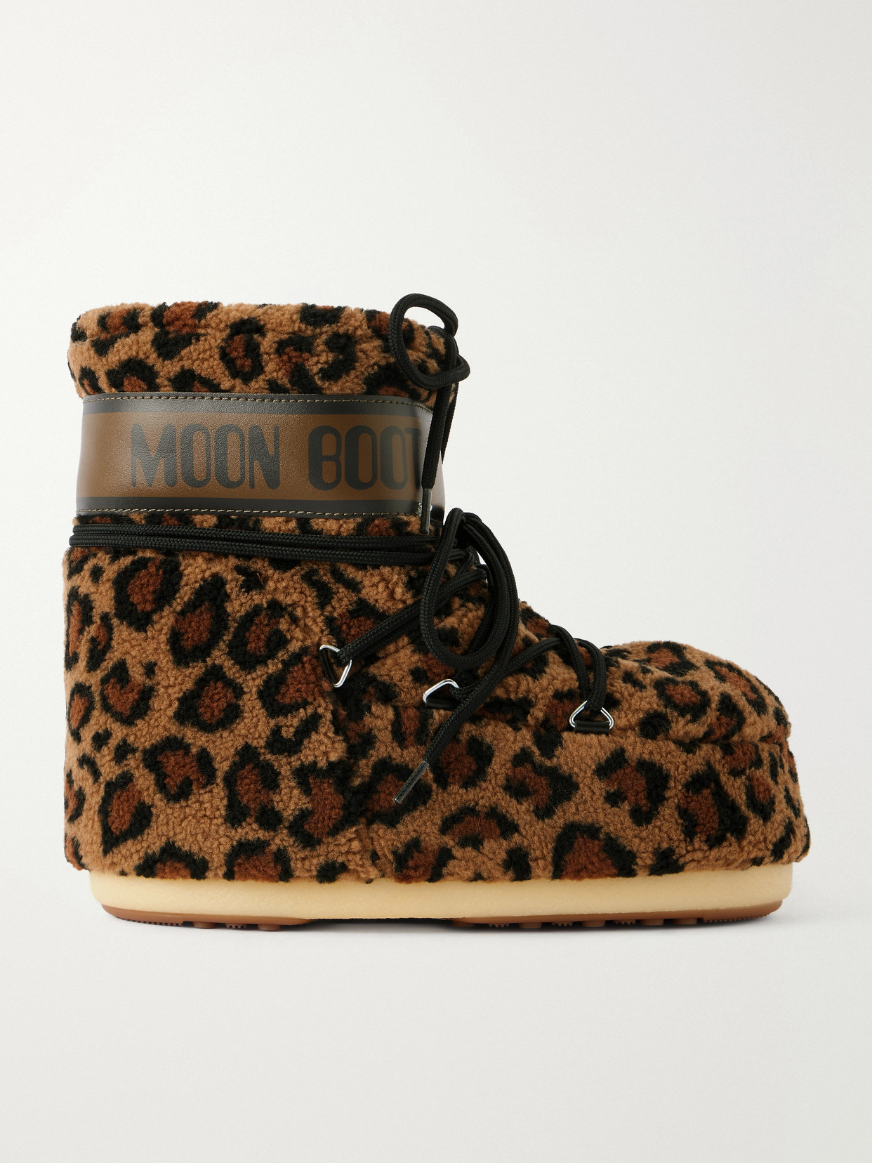 Icon Low Leopard-Print Fleece Snow Boots