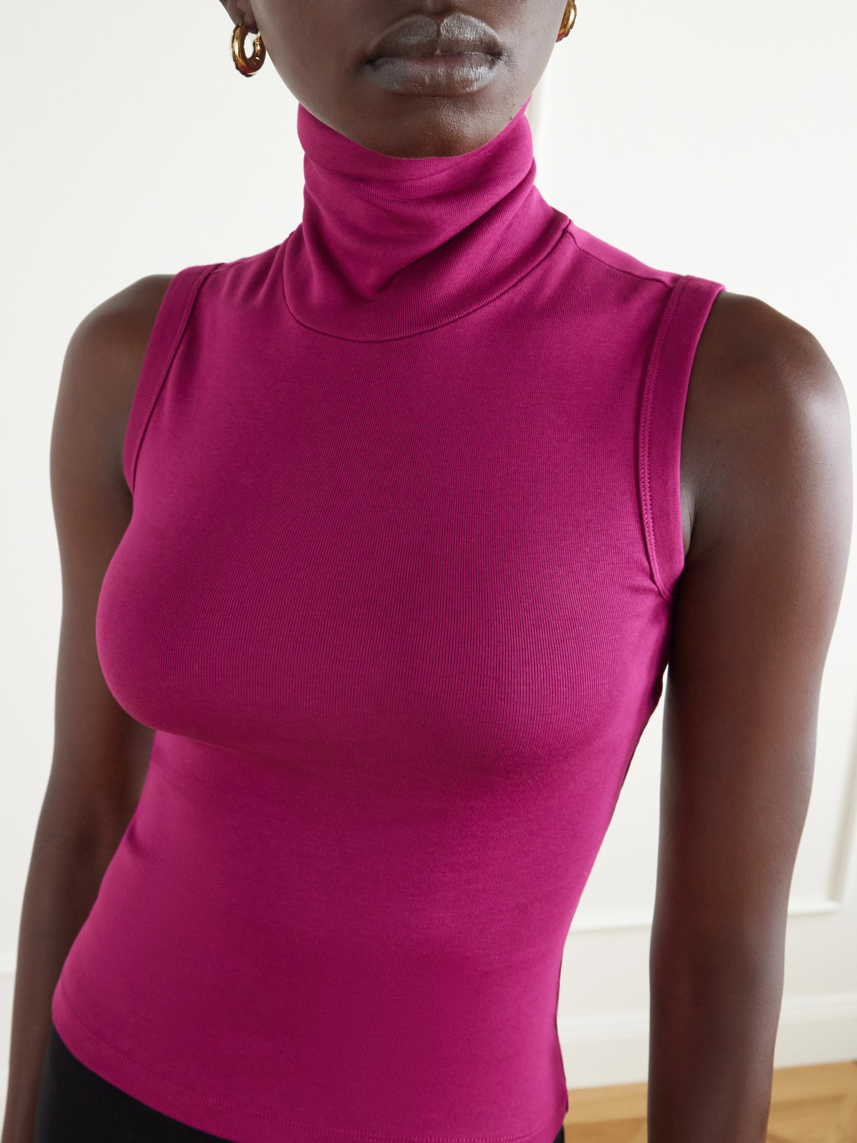 Dinah Ribbed Organic Cotton-Jersey Turtleneck Tank