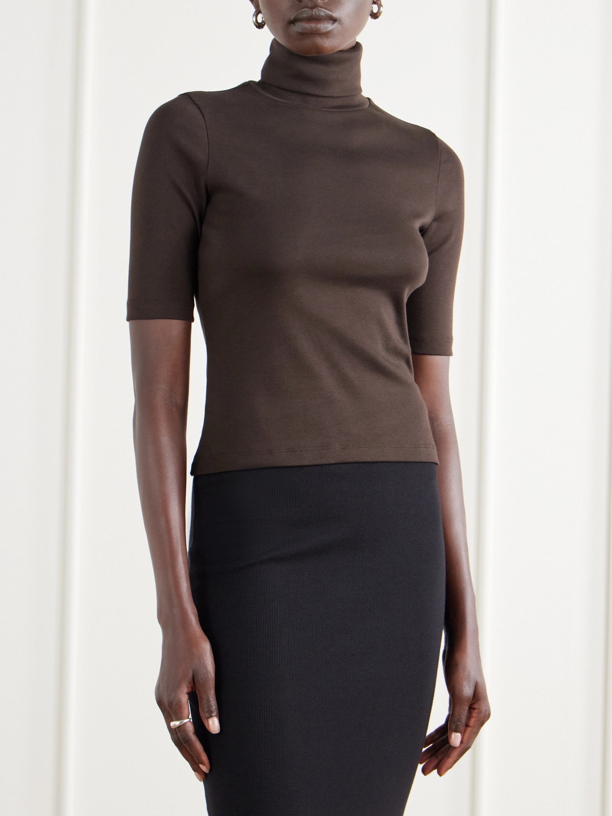 Dinah Ribbed Organic Cotton-Jersey Turtleneck Top