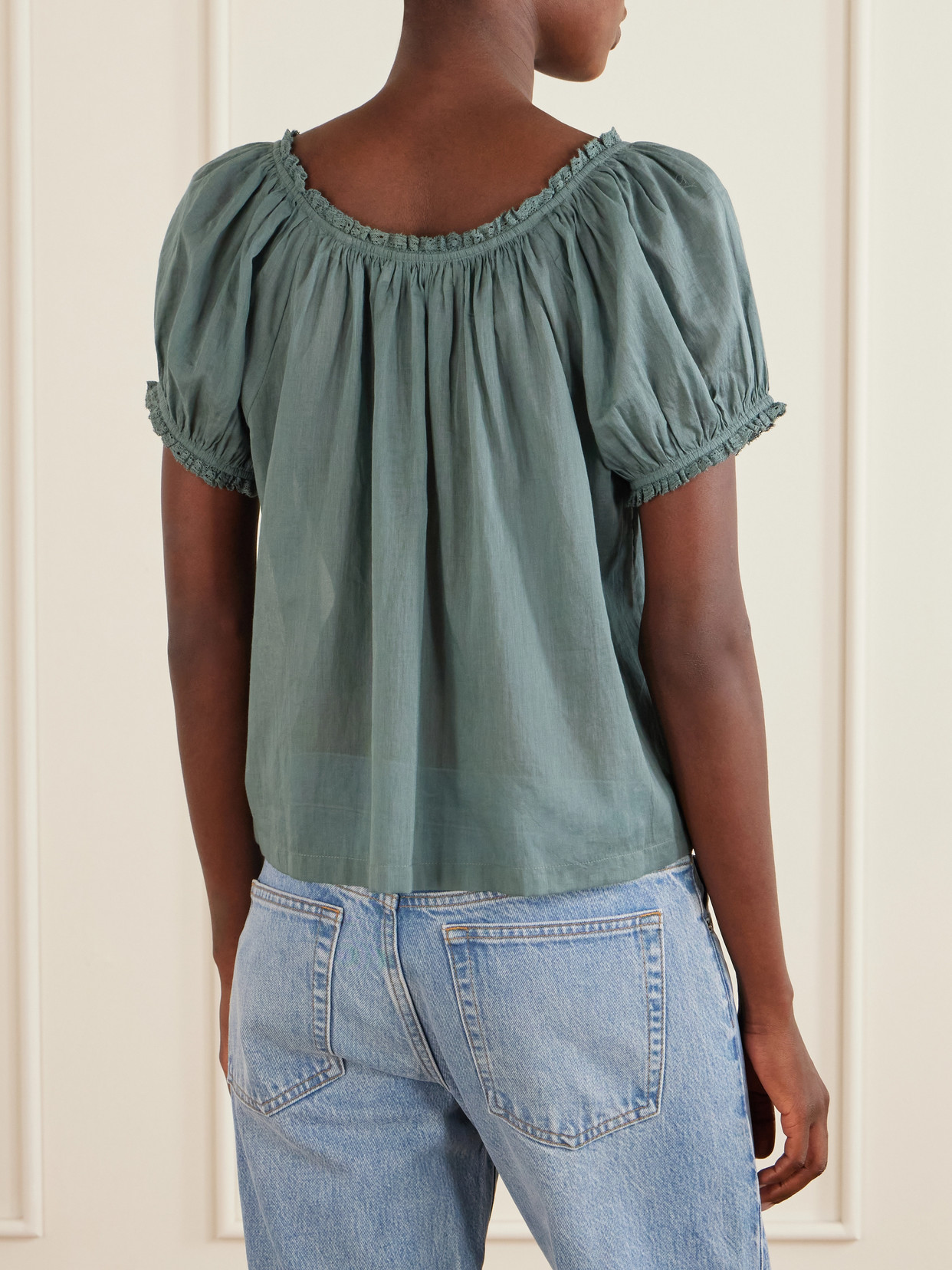 Dôen - Frederica Pintucked Lace-Trimmed Organic Cotton-Voile Blouse
