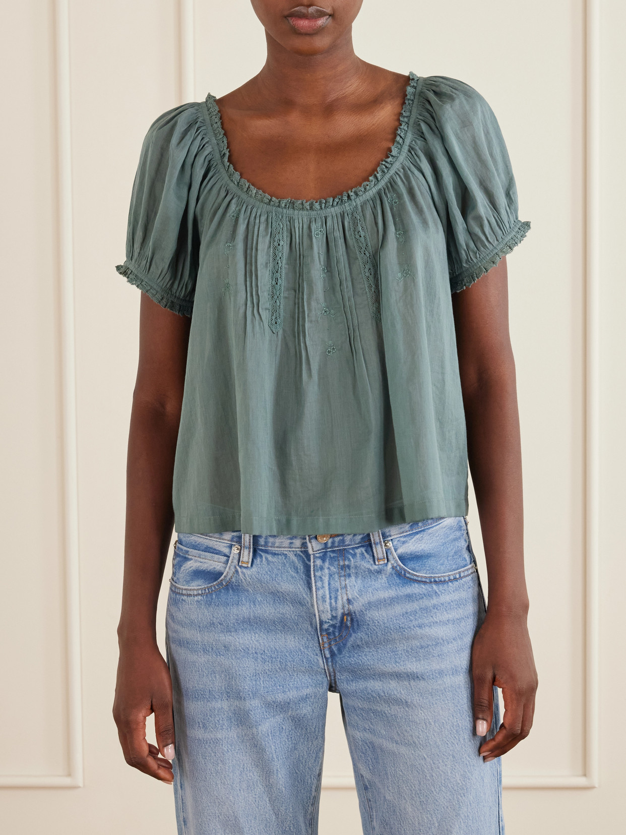 Dôen - Frederica Pintucked Lace-Trimmed Organic Cotton-Voile Blouse