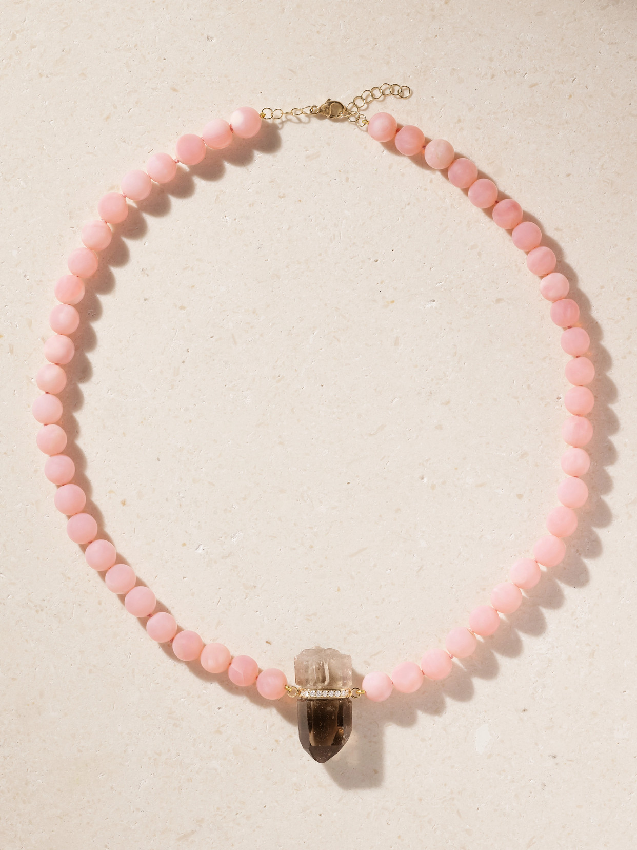 Jia Jia 14-karat Gold Diamond, Opal And Smoky Quartz Beaded Necklace In Pink
