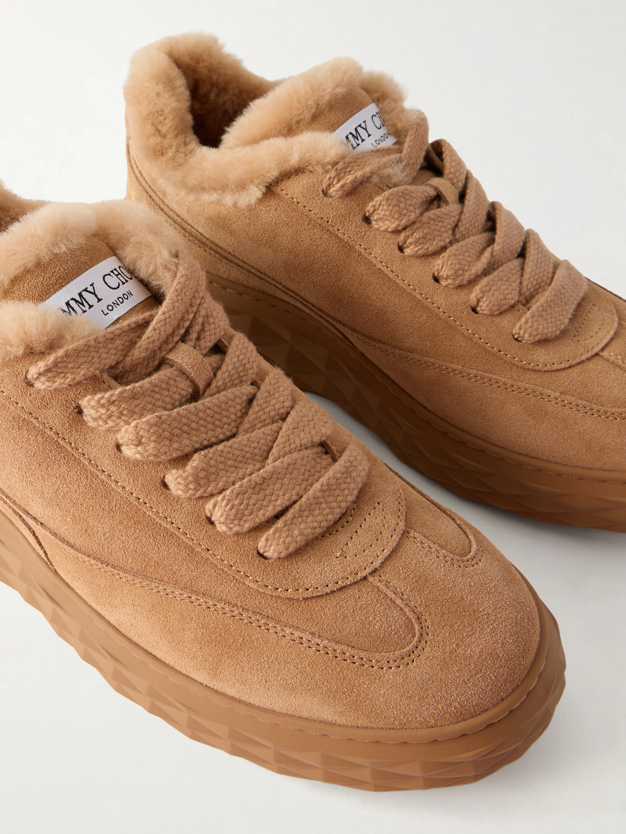 Diamond Maxi Retro Shearling-Trimmed Sneakers