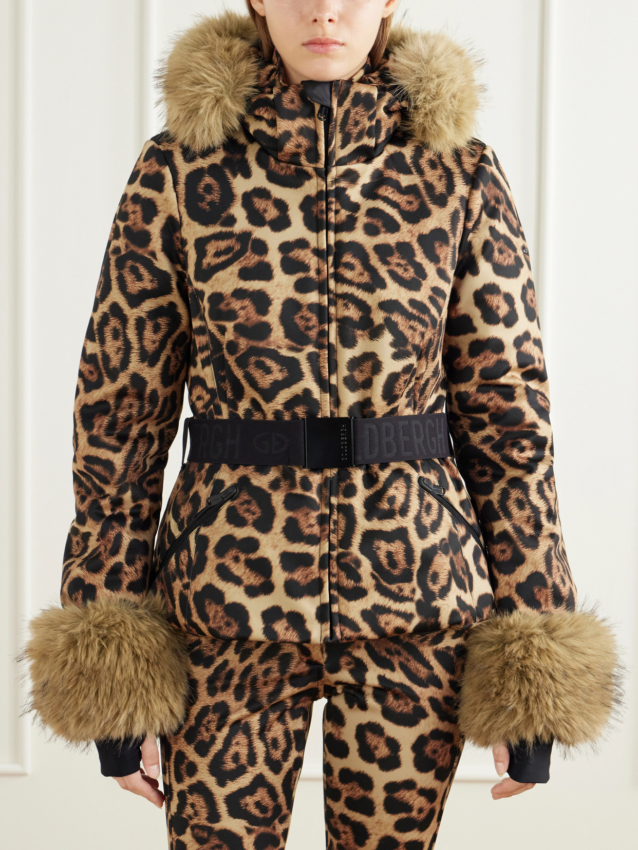 Jagger Belted Plush-Trimmed Leopard-Print Ski Jacket