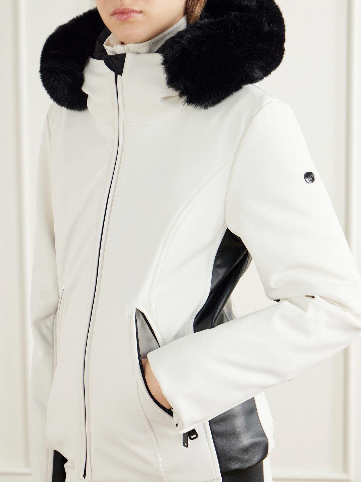 Kibõ Hooded Paneled Plush-Trimmed Stretch-Jersey Ski Jacket