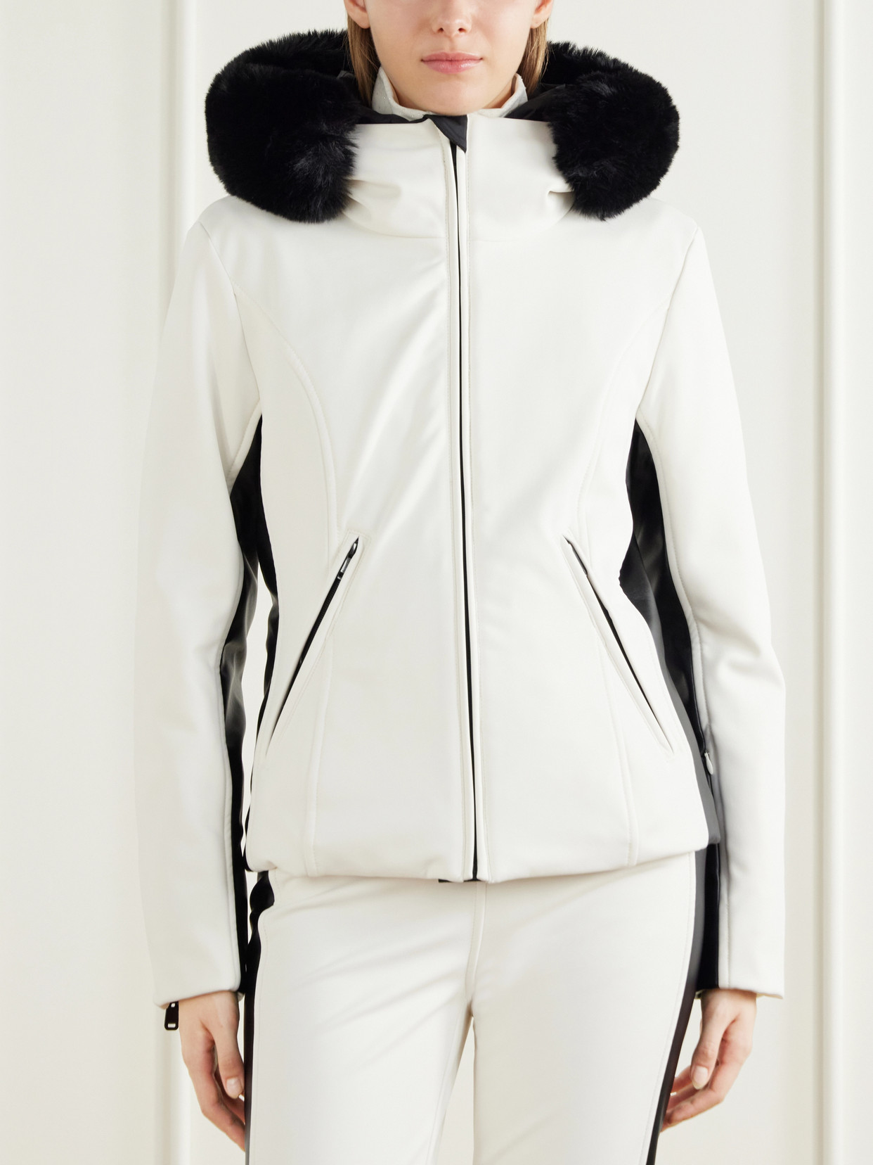 Kibõ Hooded Paneled Plush-Trimmed Stretch-Jersey Ski Jacket