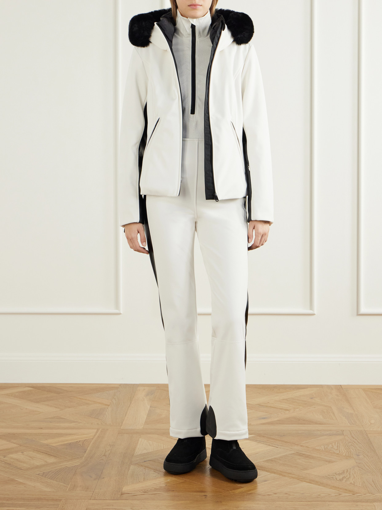 Kibõ Hooded Paneled Plush-Trimmed Stretch-Jersey Ski Jacket