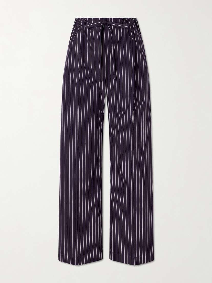 Another Tomorrow Striped Cotton-poplin Straight-leg Drawstring Pants