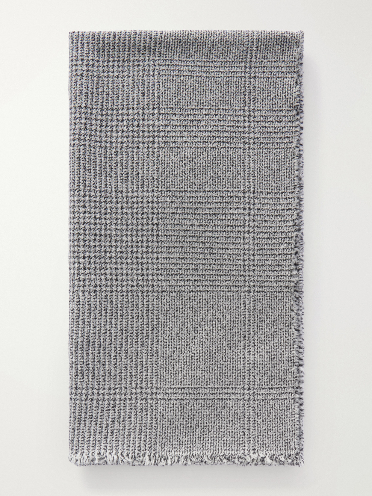 Johnstons Of Elgin Scalpay Frayed Checked Wool And Cashmere-blend Scarf In Gray