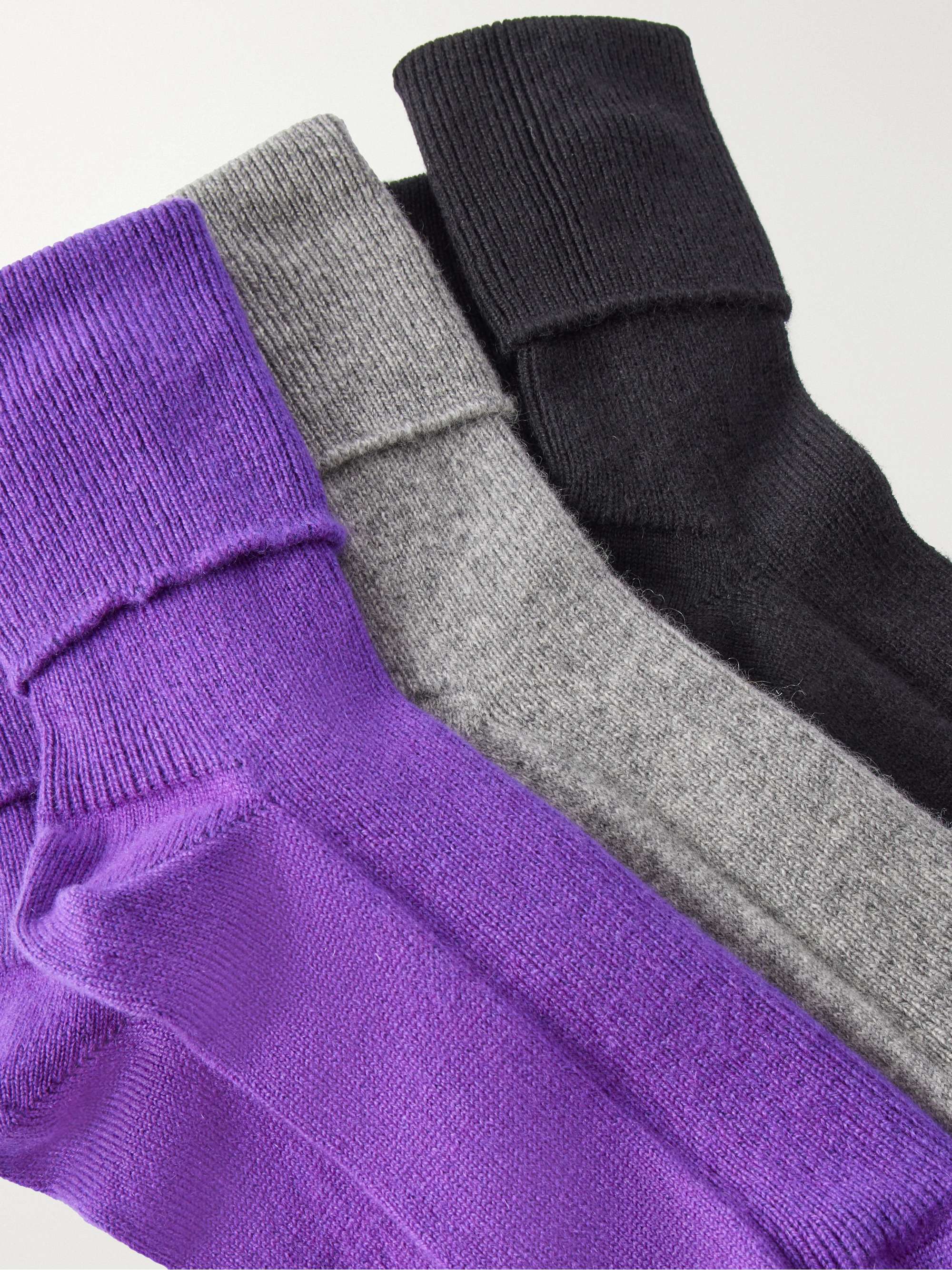 JOHNSTONS OF ELGIN Set of three ribbed cashmere-blend socks