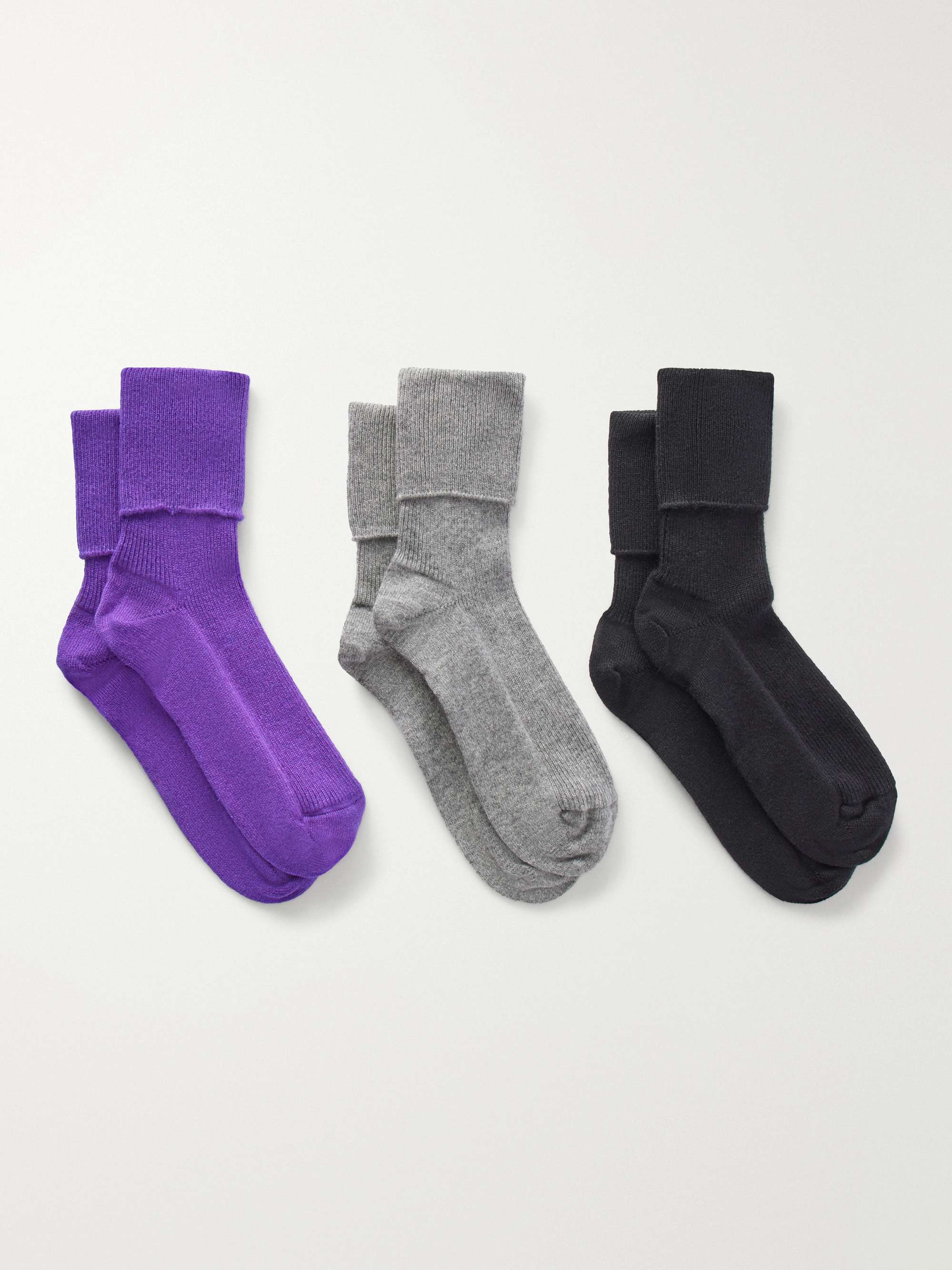 JOHNSTONS OF ELGIN Set of three ribbed cashmere-blend socks