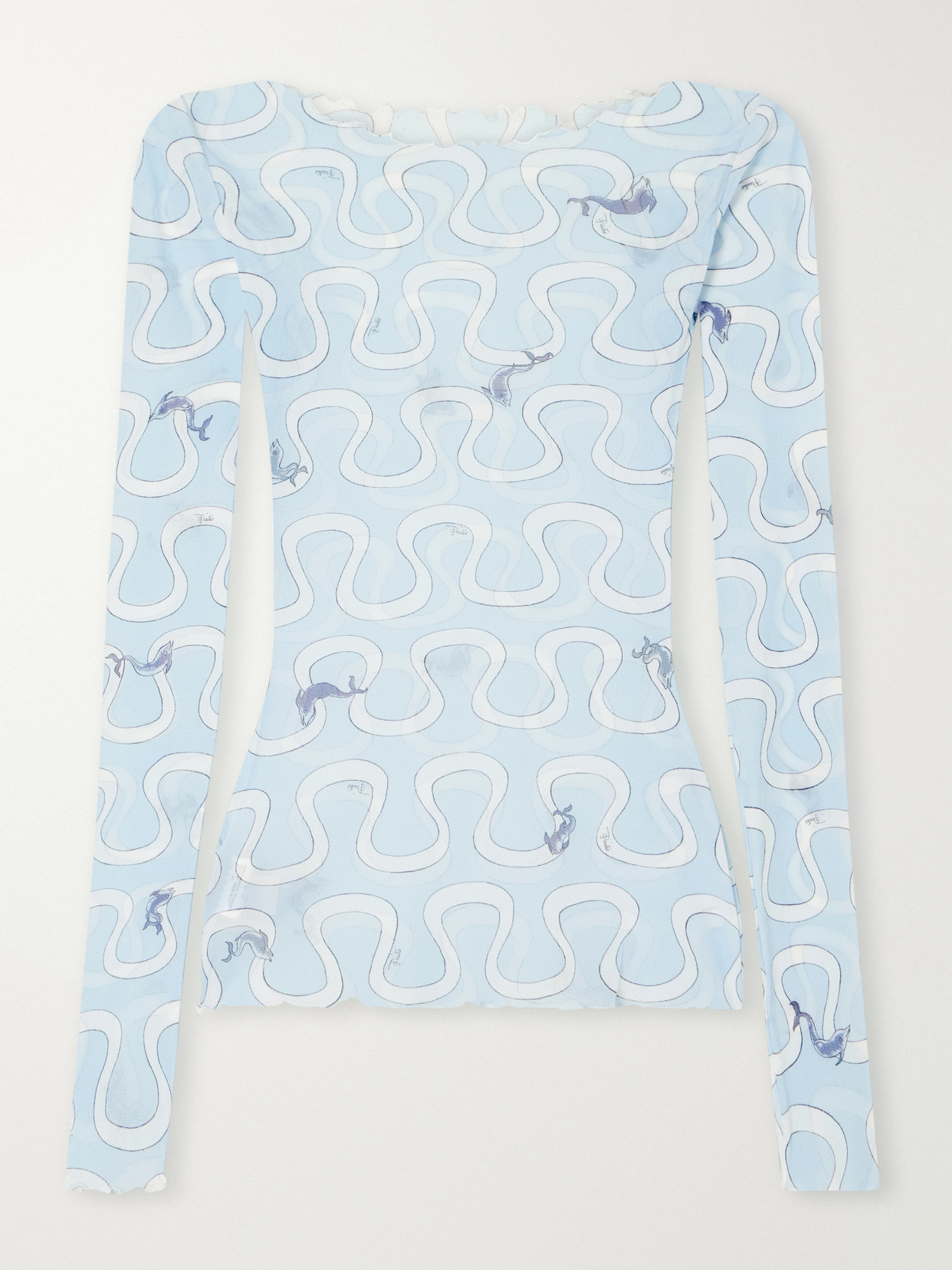 Pucci Printed Sheer Tulle Top In Blue