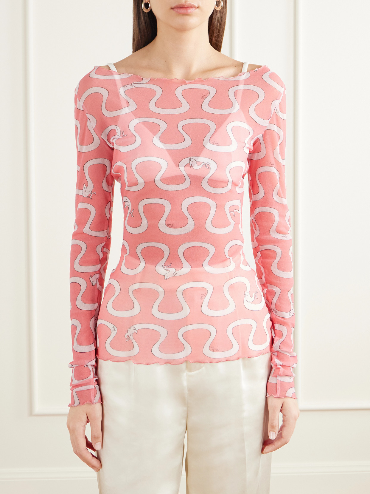 Pucci - Printed Stretch-Tulle Top