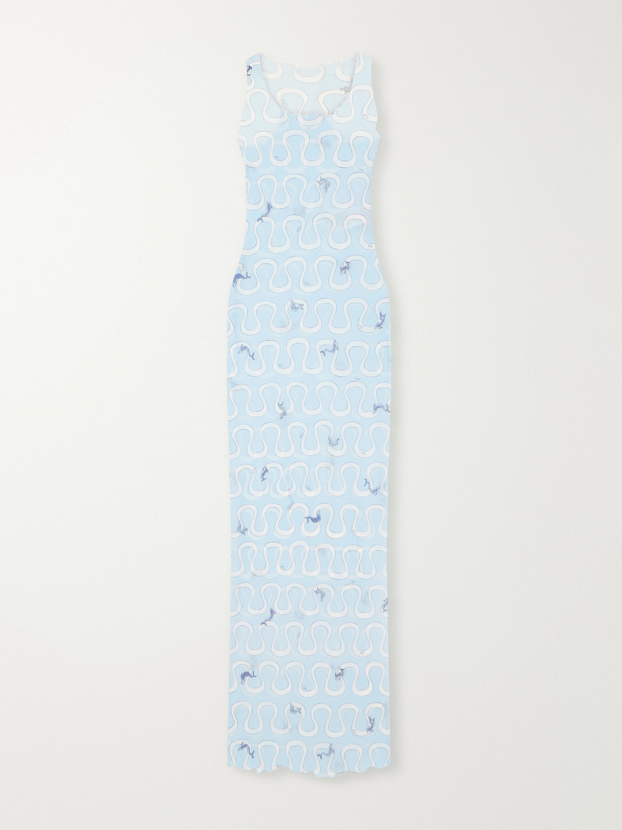 Pucci Printed Tulle Maxi Dress In Blue
