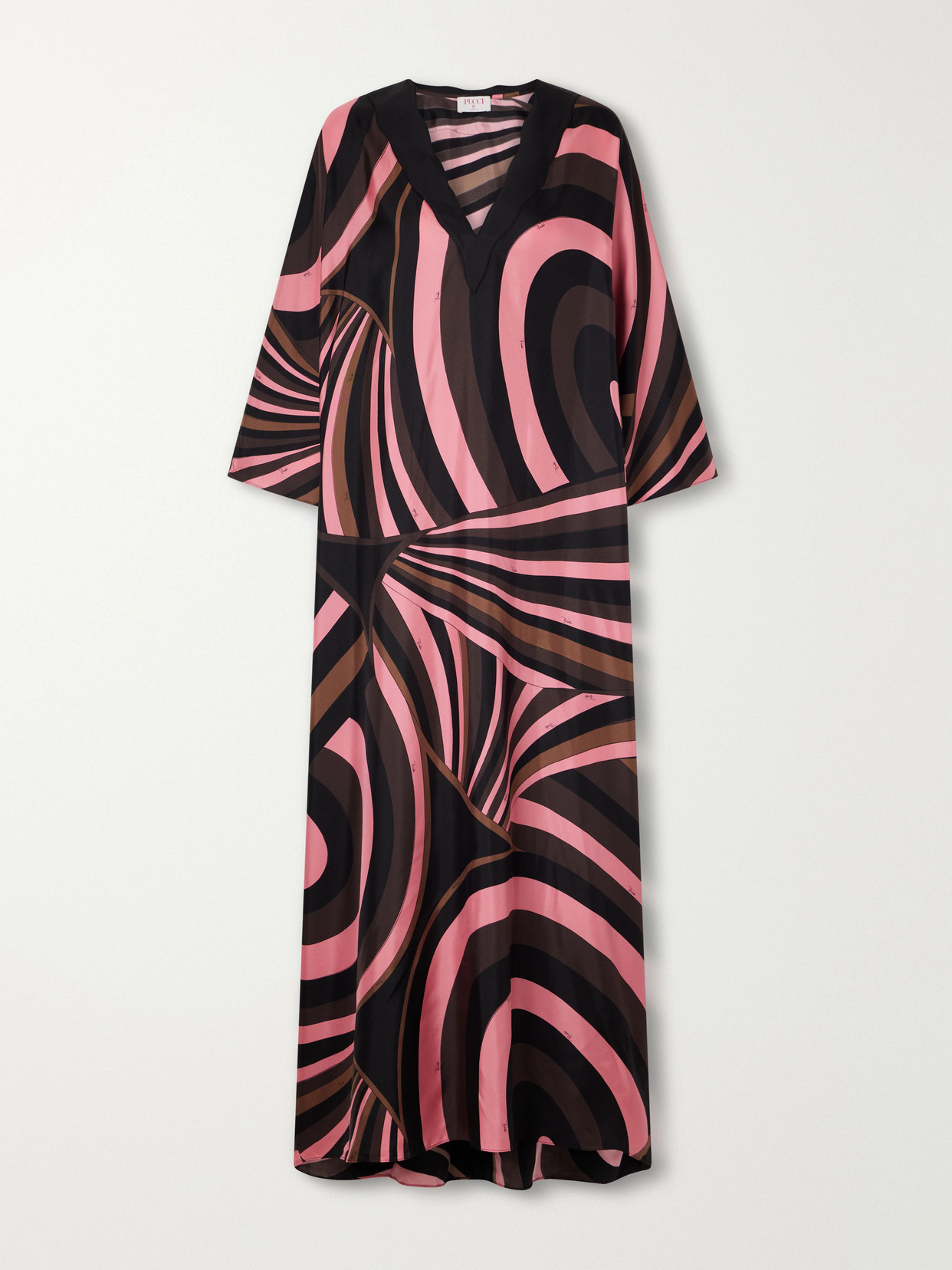 Pucci Scalloped Printed Silk-twill Kaftan In Black