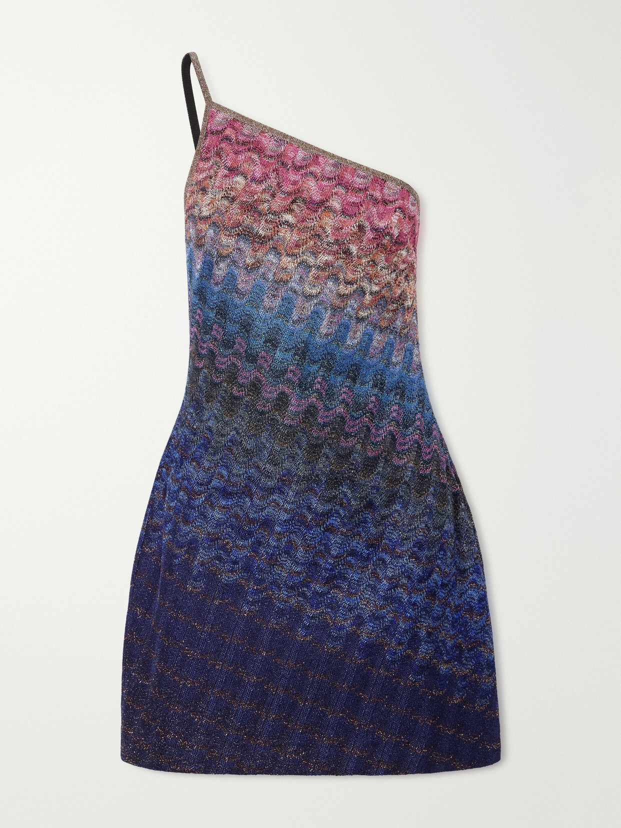 Missoni One-shoulder Metallic Crochet-knit Mini Dress In Blue