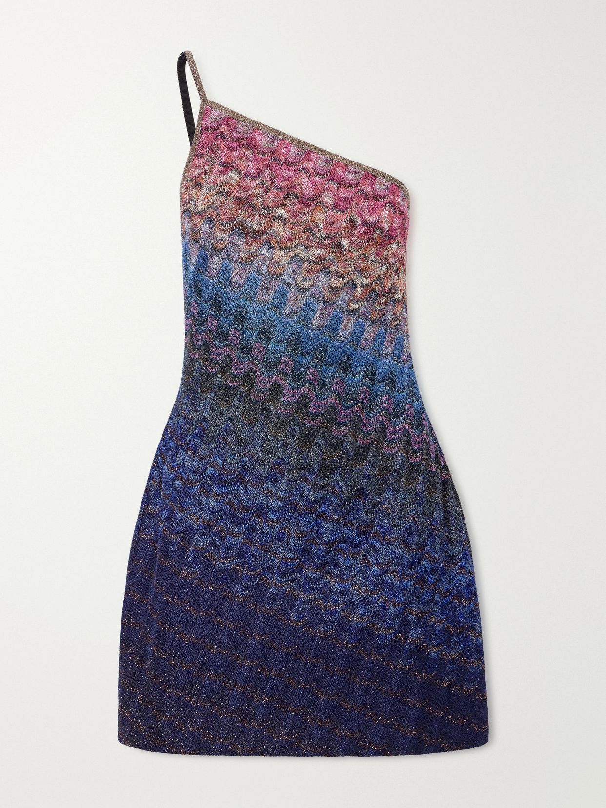 one shoulder metallic crochet knit mini dress