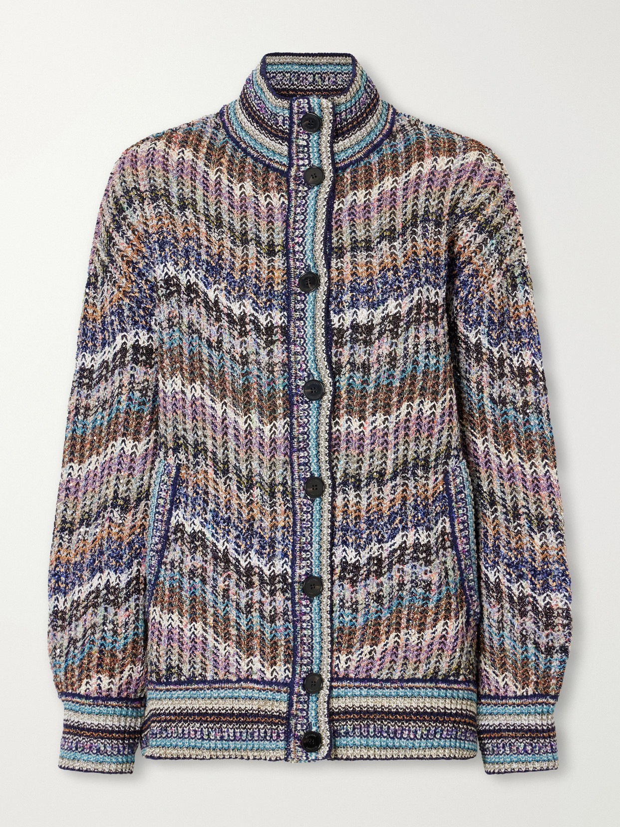 Missoni Striped Metallic Crochet-knit Cardigan In Multi