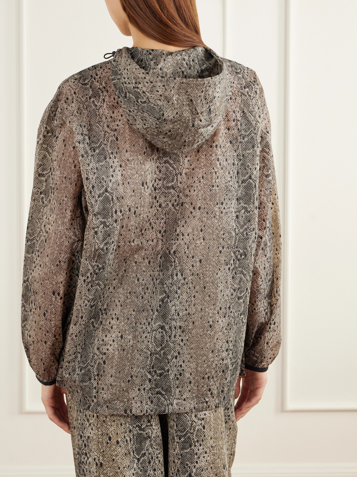 + Zendaya Hooded Snake-Print Shell Half-Zip Jacket