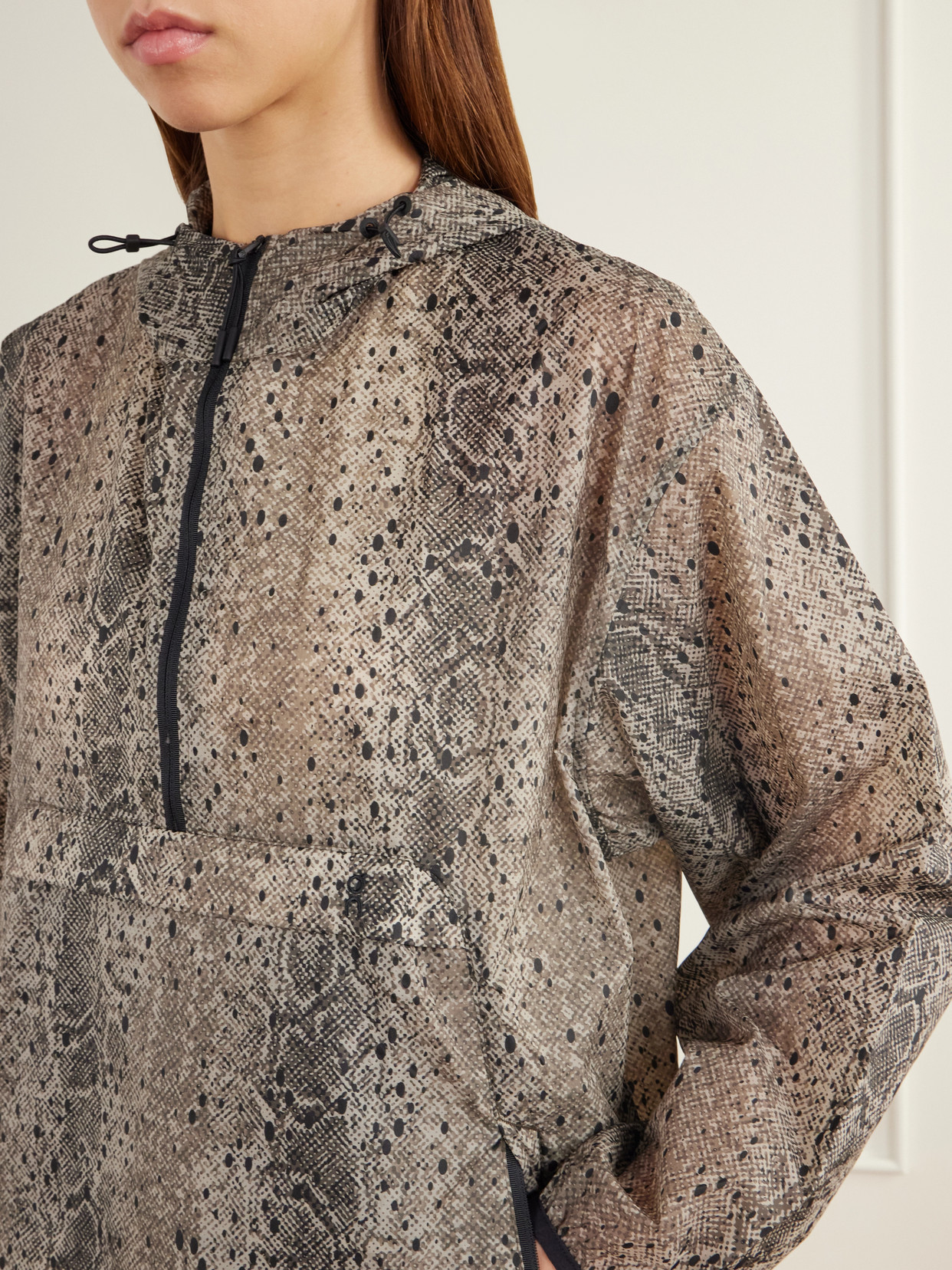 + Zendaya Hooded Snake-Print Shell Half-Zip Jacket
