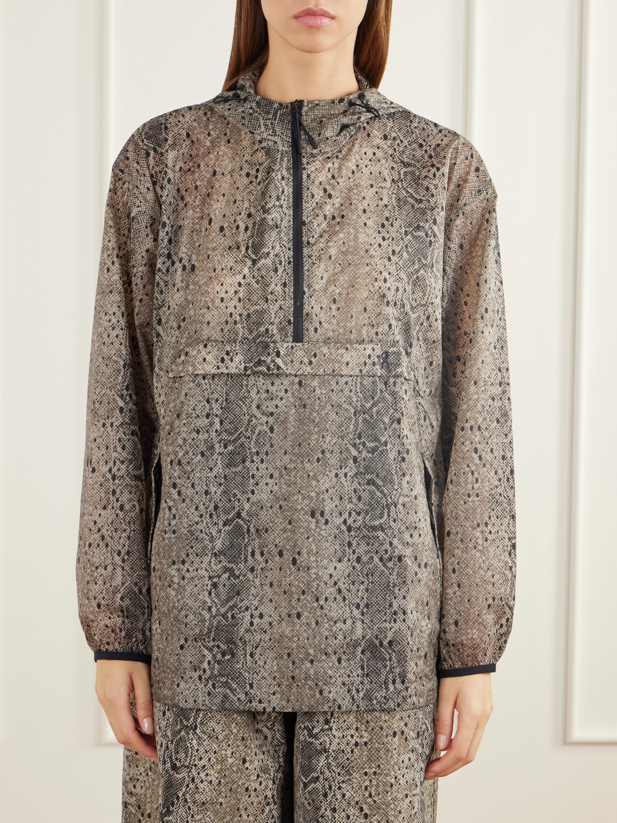 + Zendaya Hooded Snake-Print Shell Half-Zip Jacket