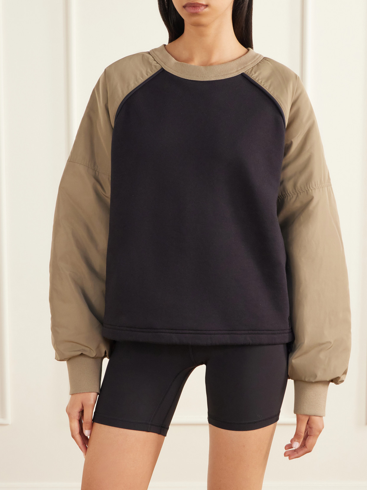 + Zendaya Two-Tone Shell-Trimmed Cotton-Blend Jersey Sweatshirt
