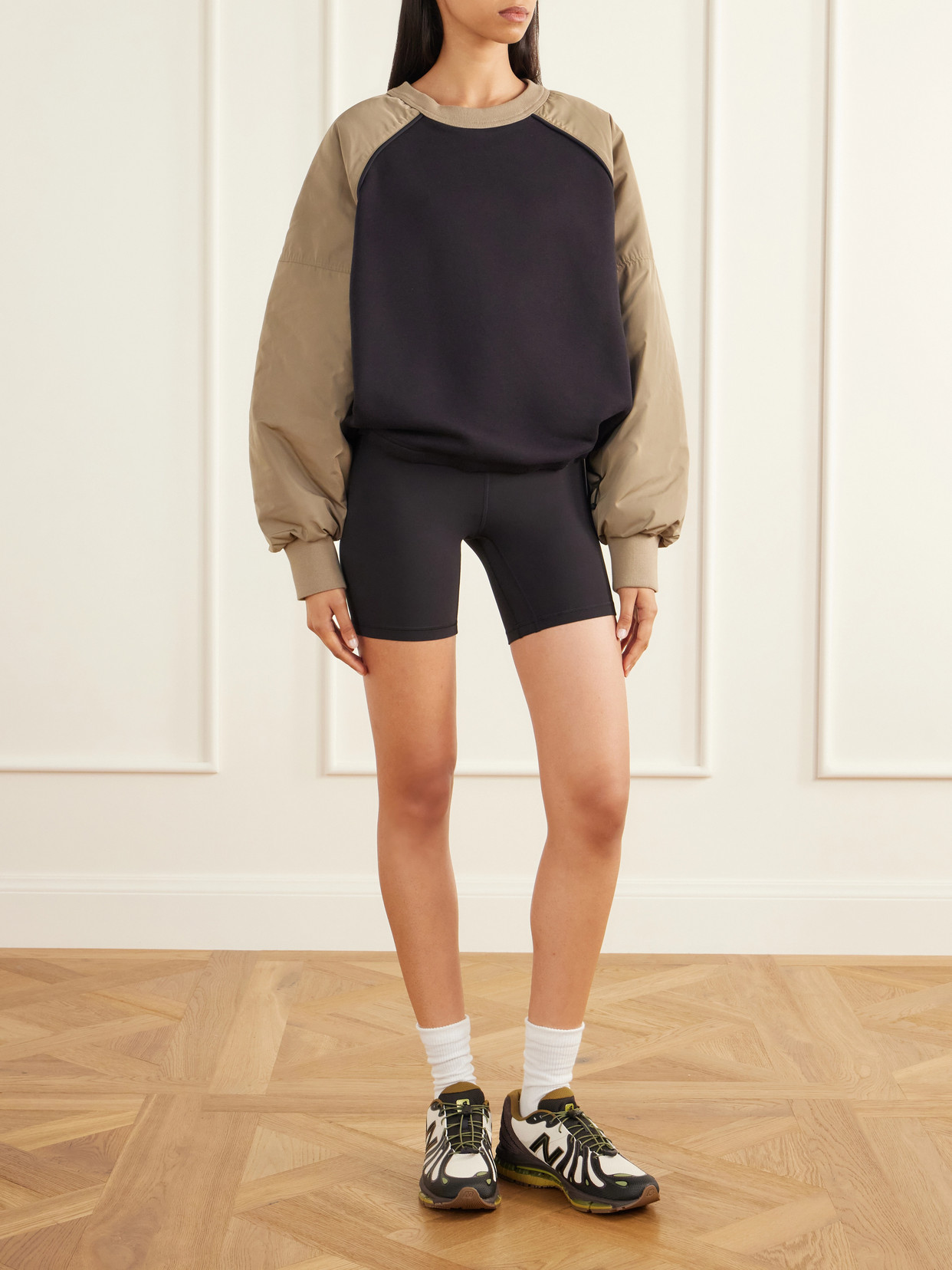 + Zendaya Two-Tone Shell-Trimmed Cotton-Blend Jersey Sweatshirt