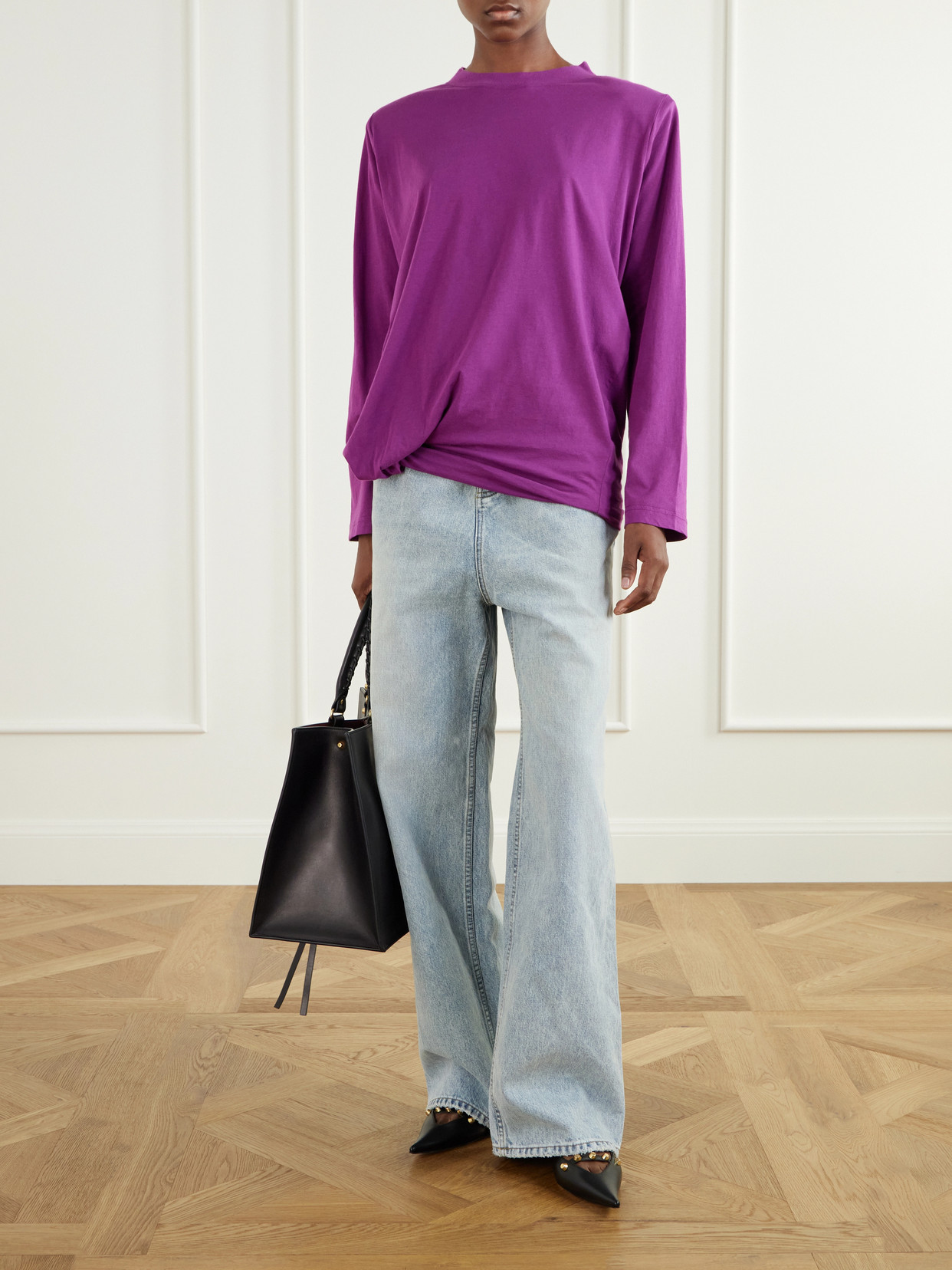Gathered Cotton-Jersey T-Shirt