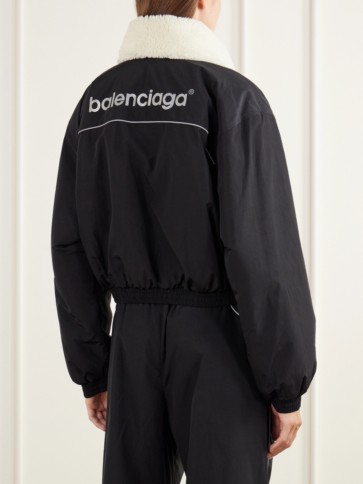 Cropped Plush-Trimmed Coated Cotton-Blend Shell Ski Jacket