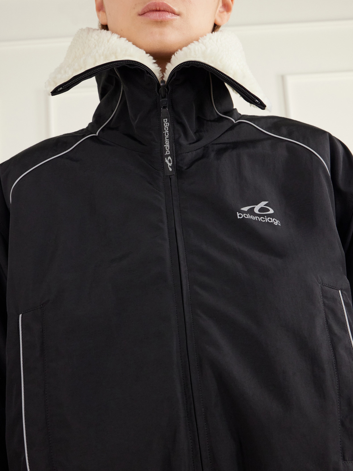 Cropped Plush-Trimmed Coated Cotton-Blend Shell Ski Jacket
