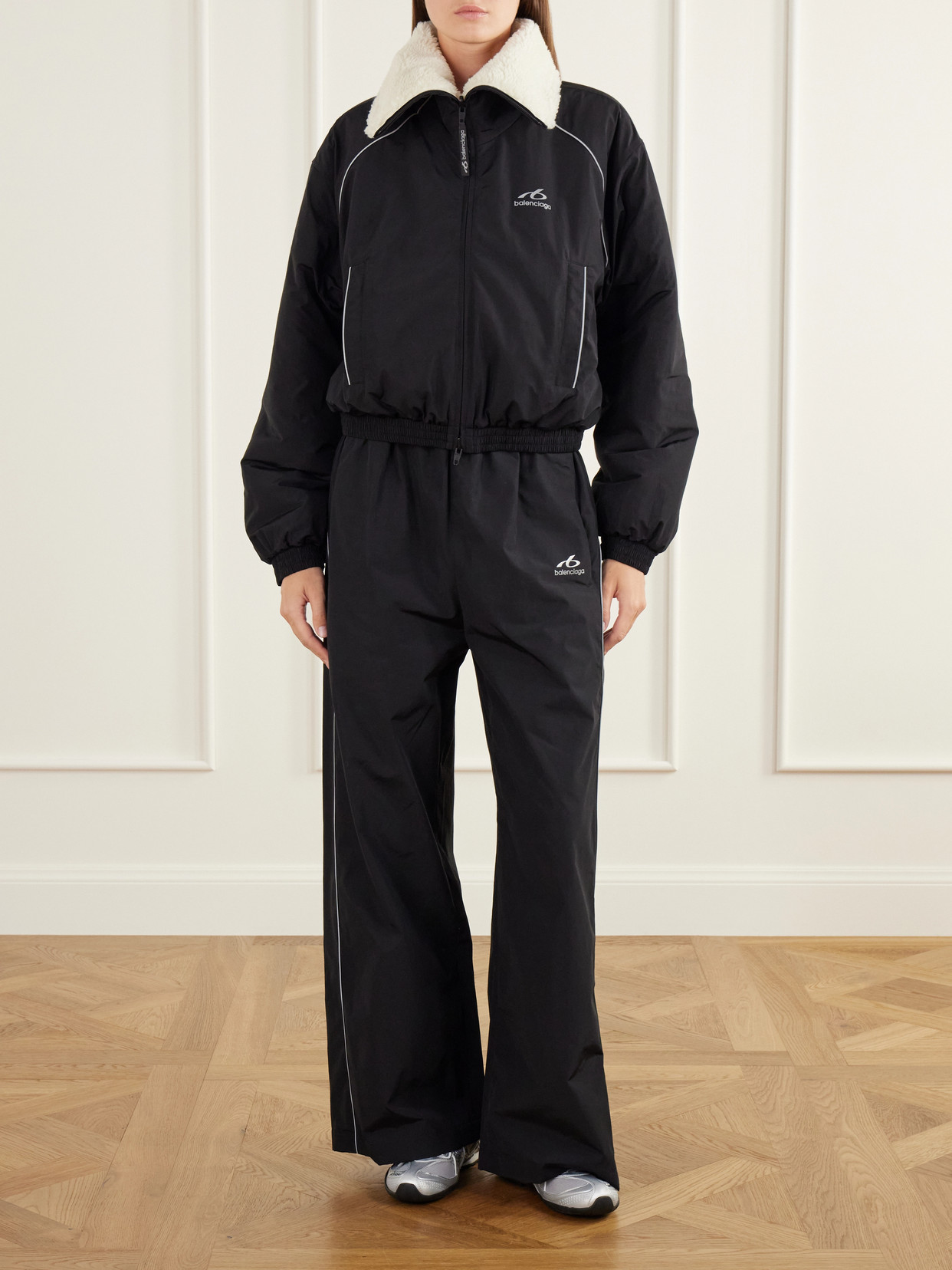 Cropped Plush-Trimmed Coated Cotton-Blend Shell Ski Jacket