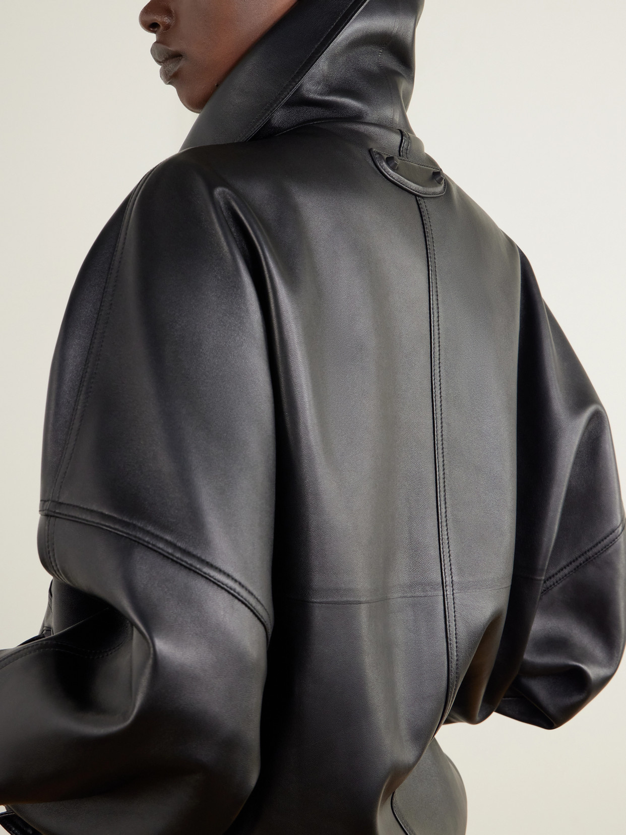Oversized Paneled Leather Biker Jacket