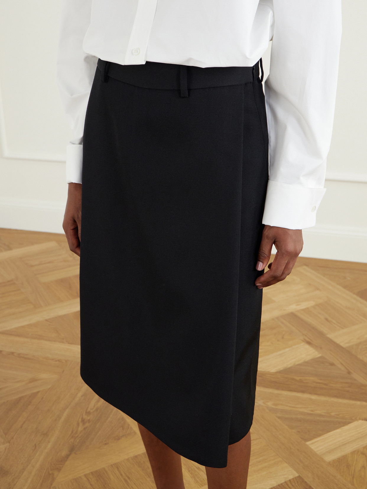 Folded Wool-Crepe Midi Skort