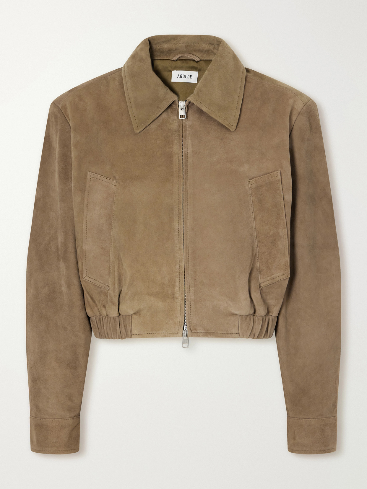 Agolde Nahla Cropped Suede Jacket In Brown