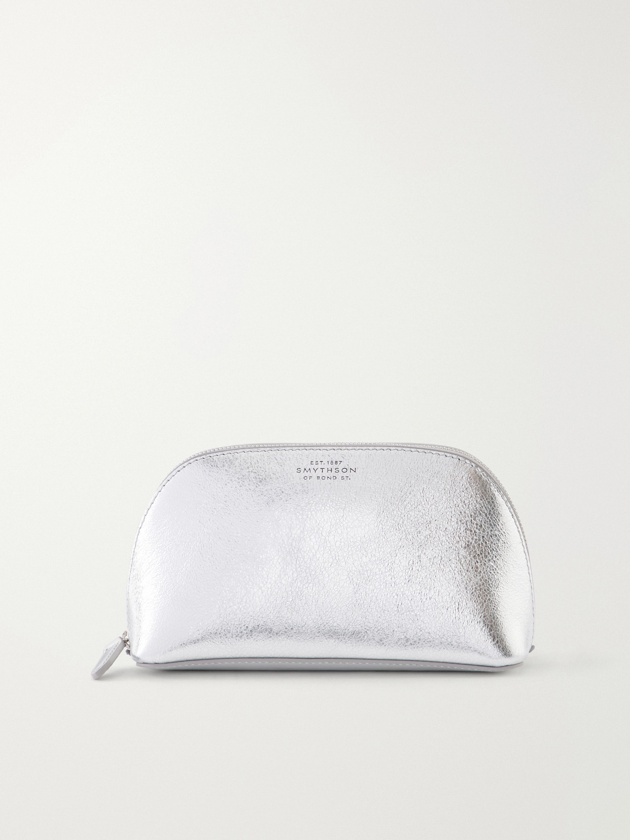 Smythson Metallic Leather Cosmetic Case In Silver