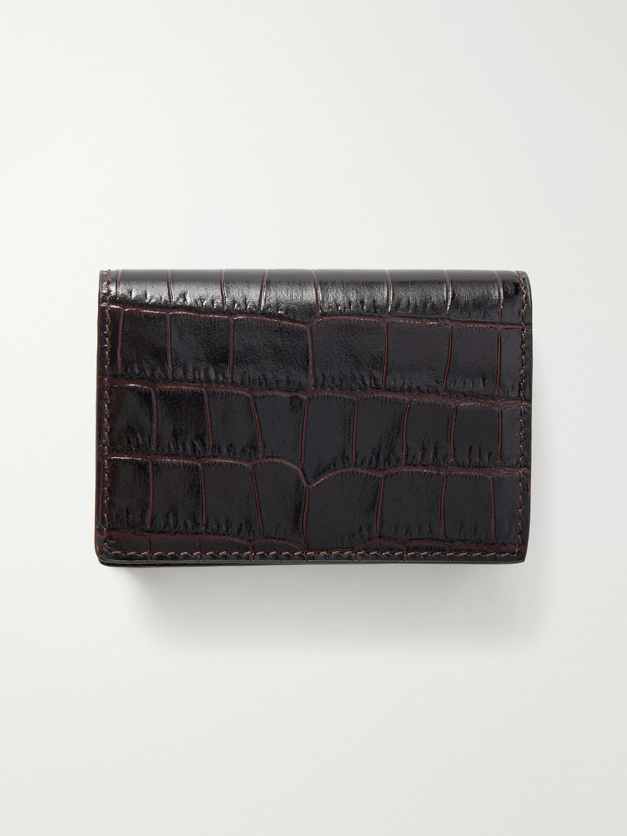 Smythson Mara Croc-effect Leather Wallet In Brown